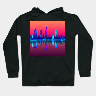 Ai Generated Art Scenery - Futuristic City Reflectet in River With Red Sky Hoodie